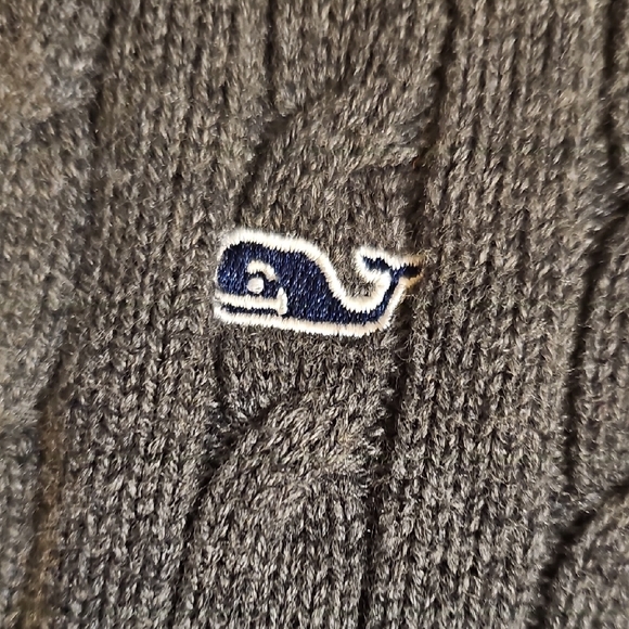 Vineyard Vines Charcoal Cable Knit Sweater with Brown Zipper - Picture 8 of 10